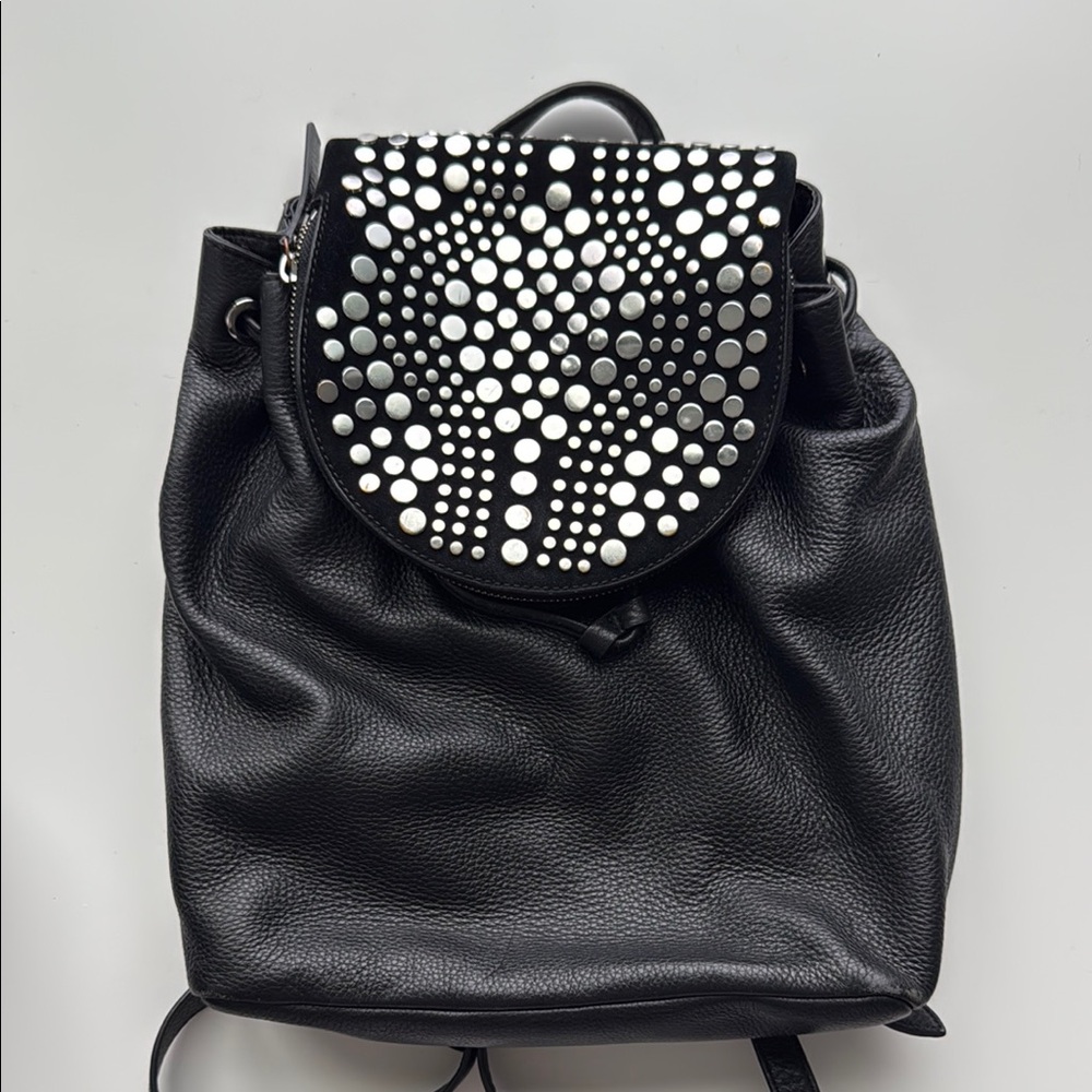 Vince Camuto Black Studded Genuine Leather Backpack